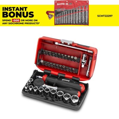 Sidchrome SCMT12114 38pce Metric 1/4" Drive Nano Socket & Tool Set with Rotator Ratchet