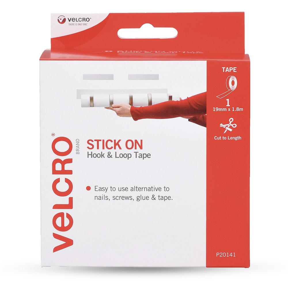Velcro 42719 20mm x 1.8m Roll White Stick-On Hook & Loop Fastener Tape