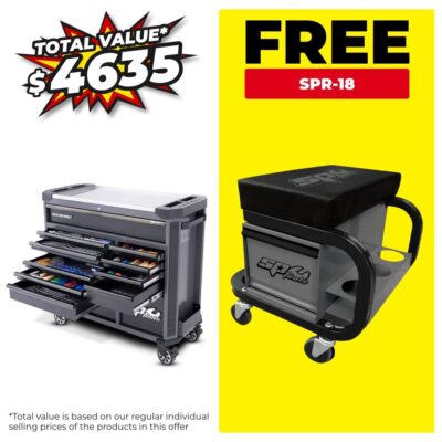 SP Tools SP50765D 369pce Metric/SAE 13 Drawer Custom Series Black Roller Cabinet & Tool Box