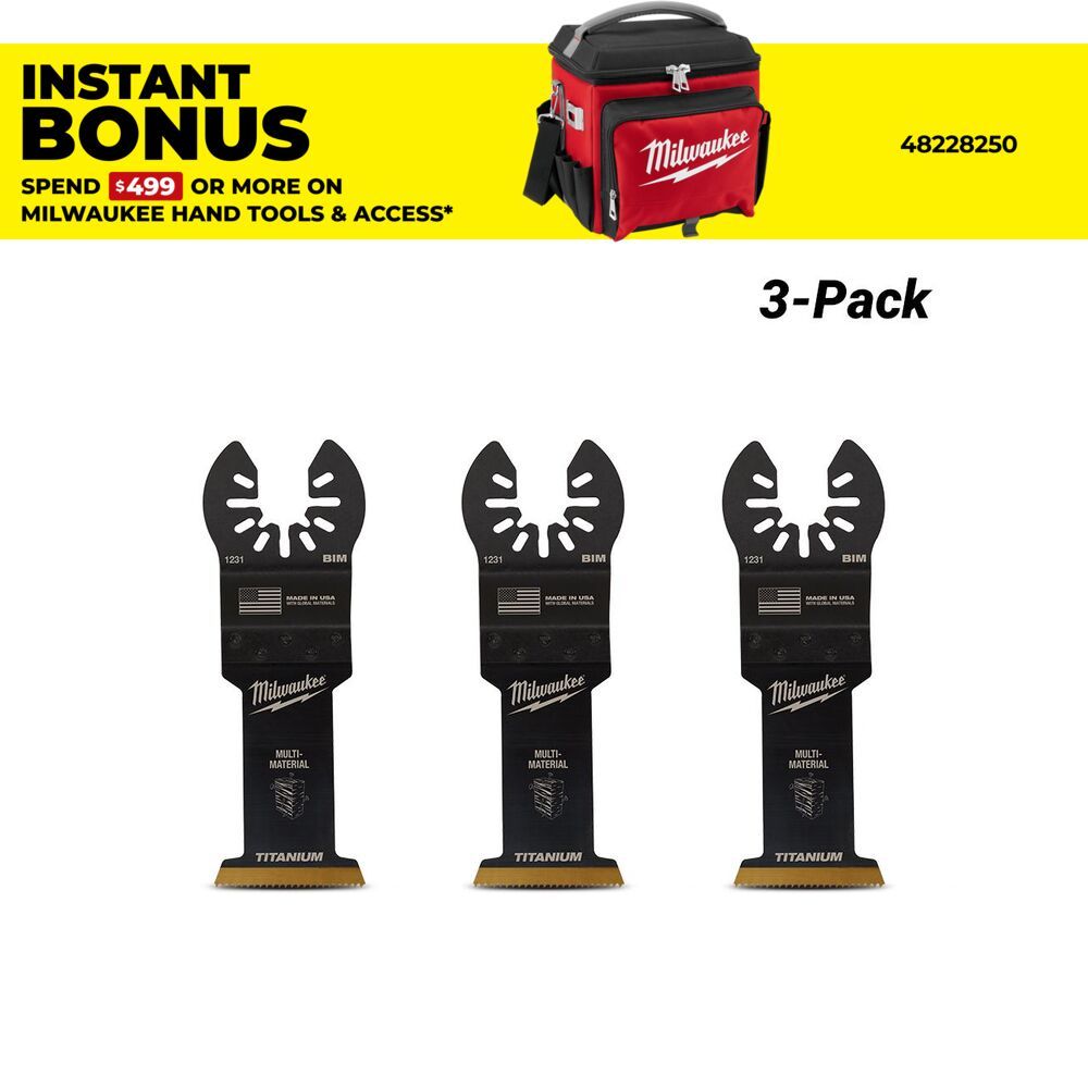 Milwaukee 49251233 3-Pack 35mm (1 3/8") OPEN-LOK Titanium Enhanced Bi-Metal Multi-Material Blade