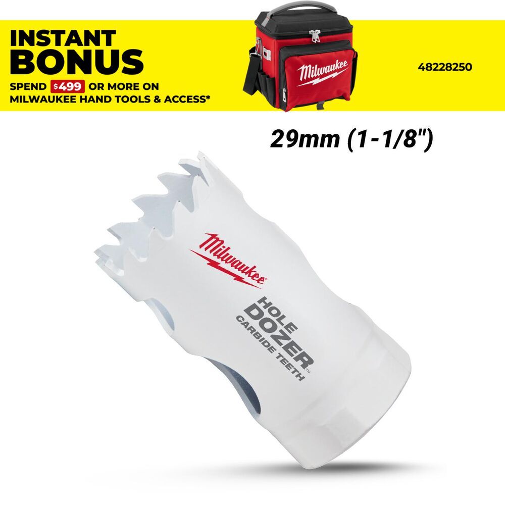 Milwaukee 49560708 29mm (1-1/8") HOLE DOZER Carbide Teeth Bi-Metal Hole Saw