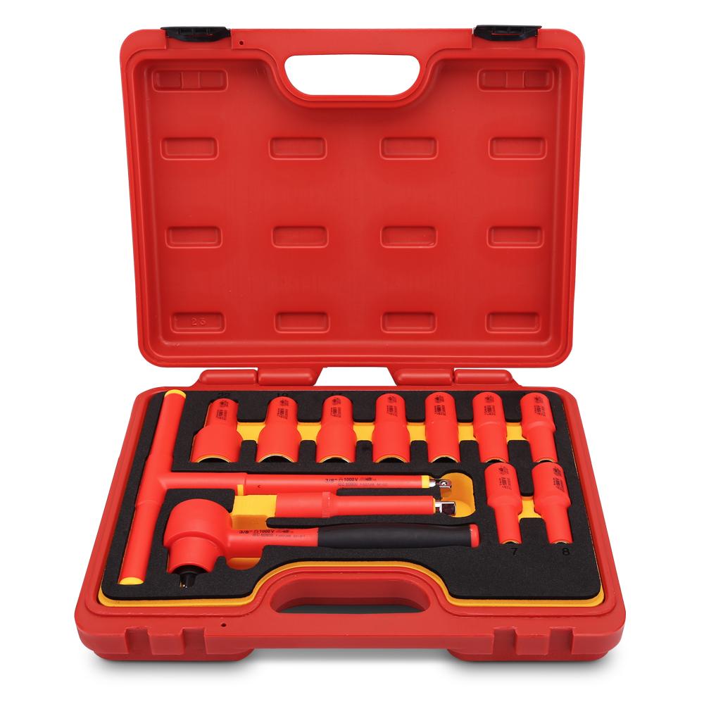 Daytona D13ISS 13pce 3/8" VDE 1000V Insulated Metric 7-22mm Socket Set With Reversible Ratchet and 100mm Extension