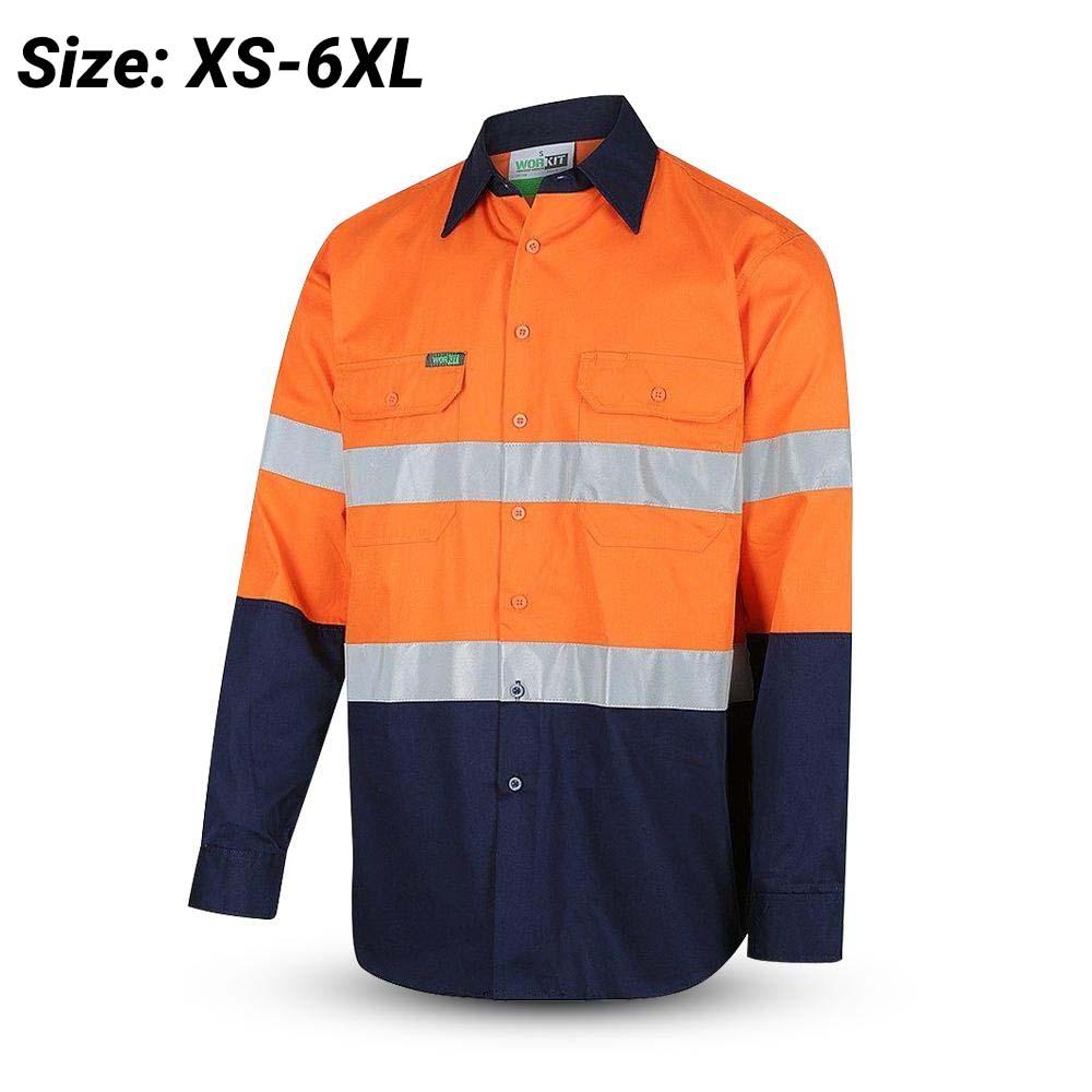 Workit Workwear 2013ON 2-tone Orange/Navy Hi-Vis Lightweight Long Sleeve Taped Shirt