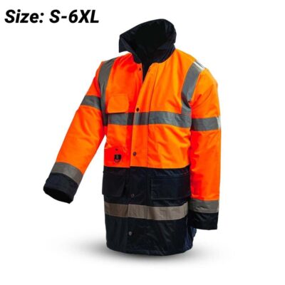Workit Workwear 3002ON 3/4 Length 2-Tone Orange/Navy Wet Weather Hi-Vis Jacket with Reflective Tape