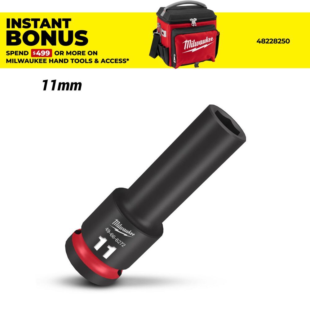 Milwaukee 49666272 1/2" Drive 11mm Metric Shockwave 6 Point Deep Impact Socket
