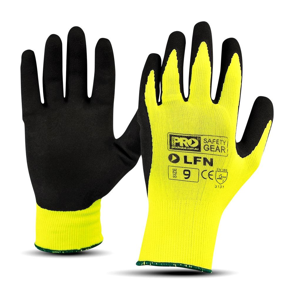 Pro Choice LFN-9 Hi-Vis Black Latex Yellow Nylon Foam Gloves (SIZE 9)