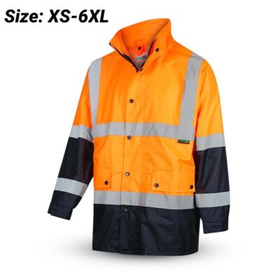 Workit Workwear 3005ON 2-Tone Orange/Navy Waterproof Hi-Vis Rain Jacket with Reflective Tape