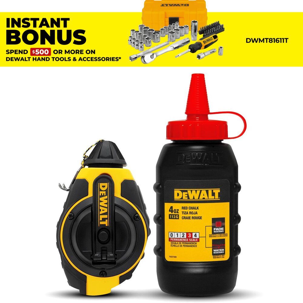 DeWalt DWHT47374L 30m 3:1 Chalk Reel with 113g Level 3 Red Chalk