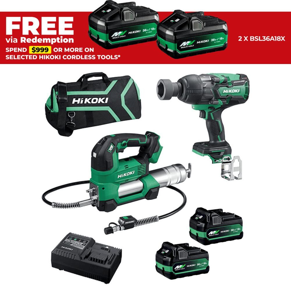 HiKOKI AL18DWR(HRZ) 36V 2.5Ah / 18V 5.0Ah Li-ion MultiVolt Cordless Brushless Grease Gun & Wrench 2pce Combo Kit