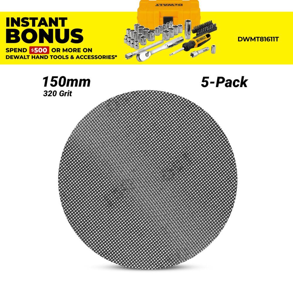 DeWalt DTM8558-QZ 5-Pack 150mm (6") 320 Grit Extreme Mesh ROS Sanding Disc