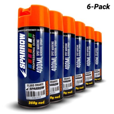 Sparrow SFO350x6 6-Pack 350g 400ml Fluro Orange Spot Marking Spray Paint