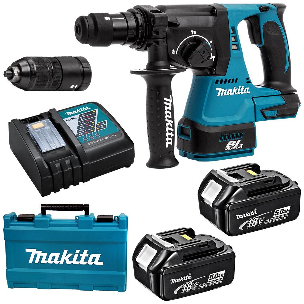 Makita DHR243RTE 18V 5.0Ah Li-Ion Cordless Brushless SDS Plus Rotary Hammer Combo Kit