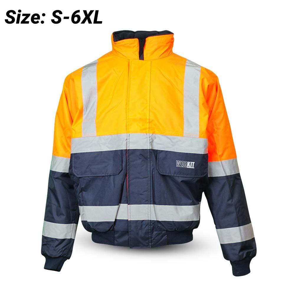 Workit Workwear 3003ON 2-Tone Orange/Navy Hi-Vis Wet Weather Bomber Jacket with Reflective Tape
