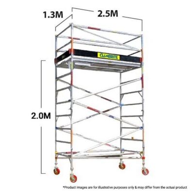 Climbrite CLI2D 2.5 x 1.3 x 2m Double Width Aluminium Mobile Scaffold