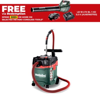 Metabo AS 36-18 H 30 PC-CC (602075850) 36V (18V x 2) Li-ion Cordless Brushless 30L Wet & Dry H-Class Vacuum Cleaner - Skin