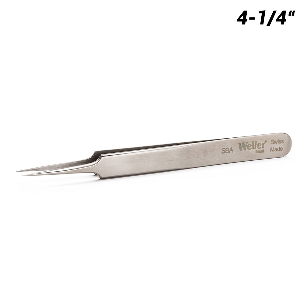 Weller 5SA 4-1/4" Straight Very Pointed Tip Precision Tweezers for Very Fine Wires
