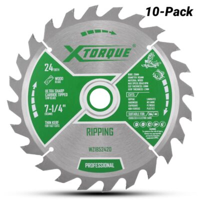 Xtorque WZ1852420-10 10-Pack 185mm (7-1/4") 24-Tooth Wood Ripping/Crosscutting Carbide Tipped Saw Blade
