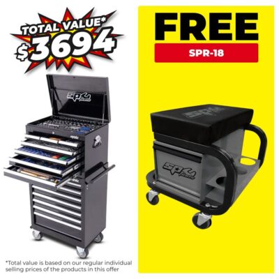 SP Tools SP50125 293pce Metric/SAE 14 Drawer Custom Series Black Roller Cabinet & Tool Box