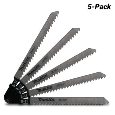 Makita A-85634 5-Pack 73mm x 9TPI HCS Jigsaw Blade Bayonet B-11 for Cutting Wood & PVC