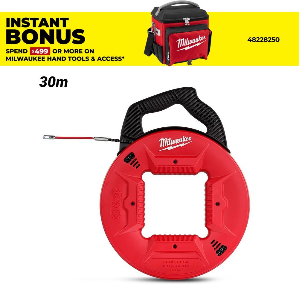 Milwaukee 48224195 30m 100ft Polyester Fish Tape Metal Leader