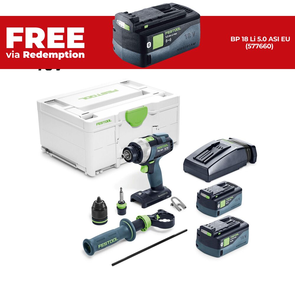 Festool TDC 18/4 5.0 I-Plus (578285) 18V TDC 5.0Ah Li-ion Cordless 4 Speed Drill Set with Systainer