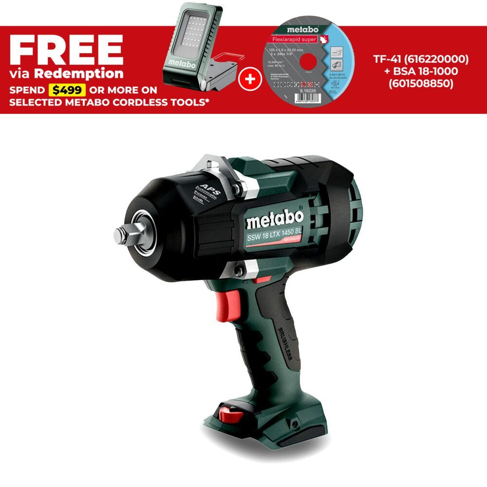 Metabo SSW 18 LTX 1450 BL (602401850) 18V Li-ion Cordless Brushless 1/2" Male Square Impact Wrench - Skin Only
