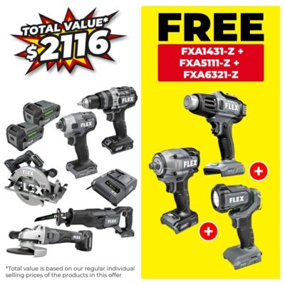 FLEX FXMA501-2C 24V 5.0Ah Li-ion Cordless Brushless 5+3pce Combo Kit