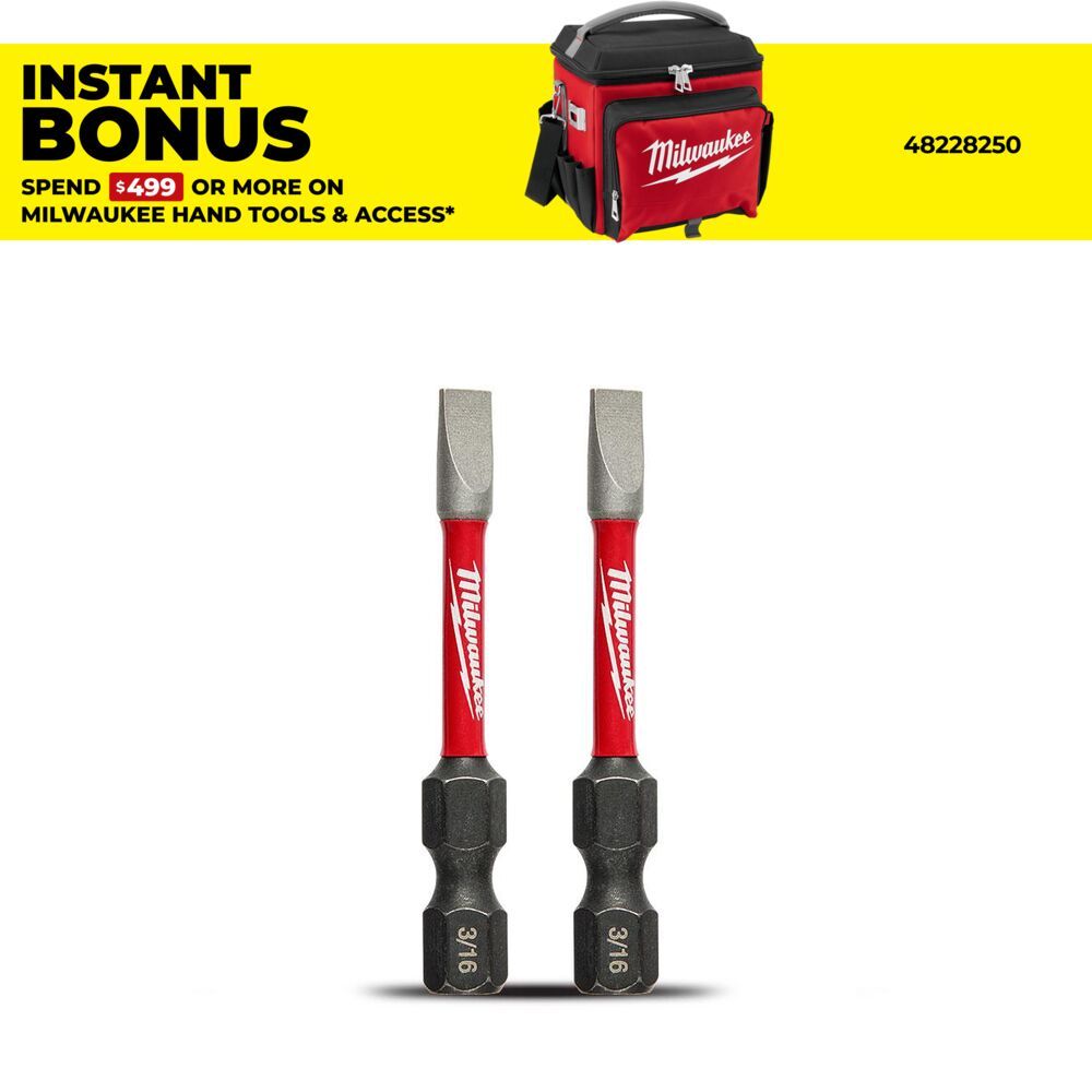 Milwaukee 48325019 2-Pack SHOCKWAVE™ Slotted 3/16" 2" x 50mm Power Impact Driver Bit