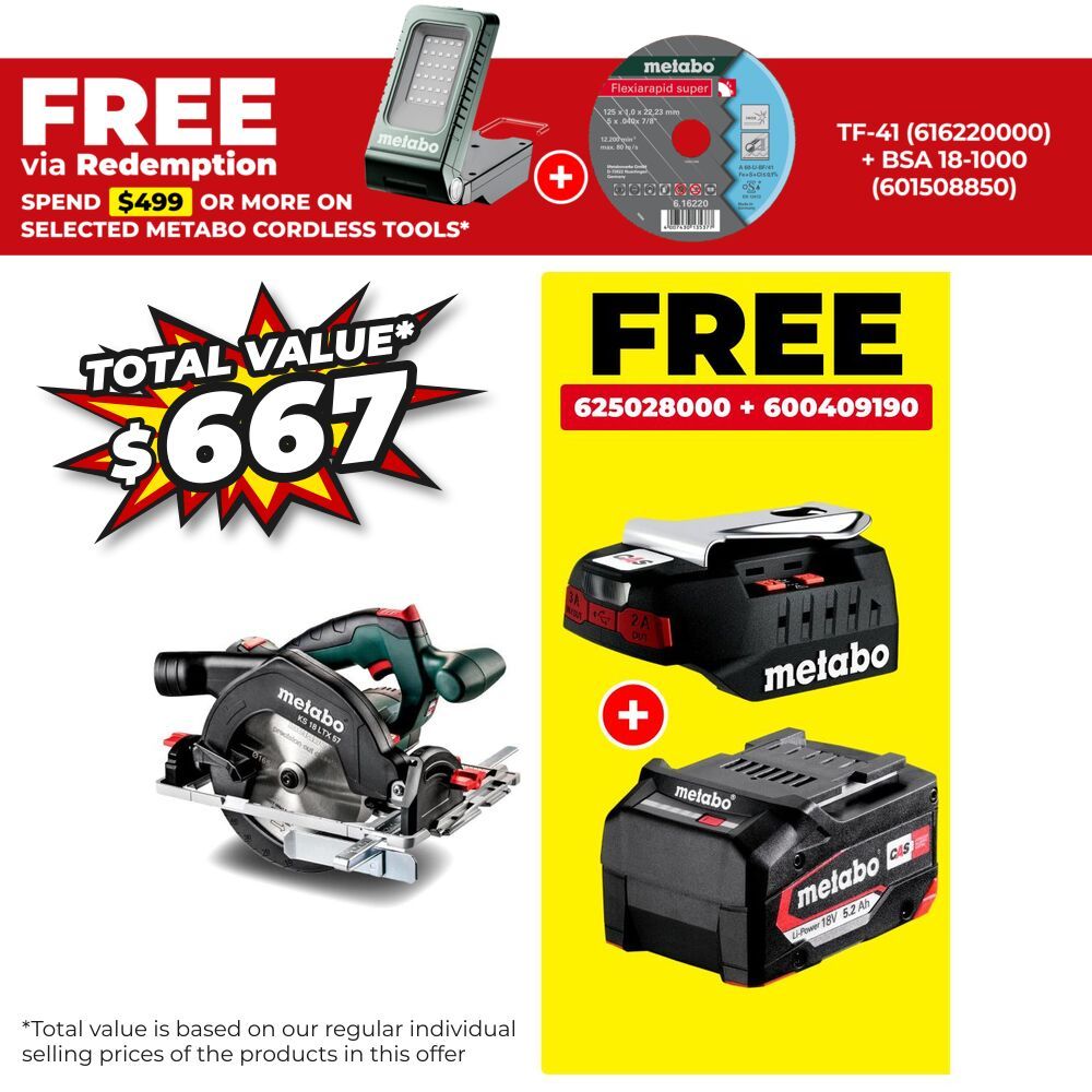 Metabo KS 18 LTX 57 BL (611857850) 18V Li-ion Cordless 165mm (6-1/2") Circular Saw - Skin Only