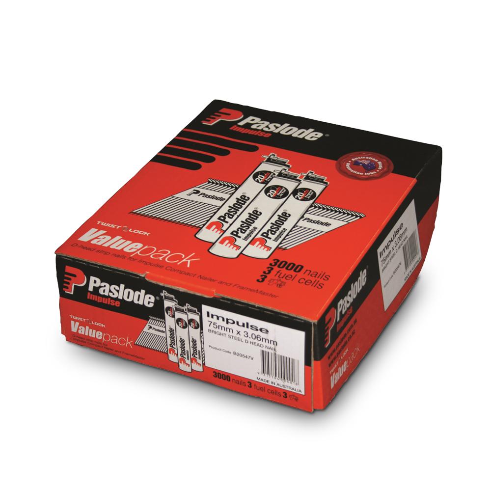 Paslode SSPAB20547V 75mm 3000pce Bright D Head Impulse Framing Nails