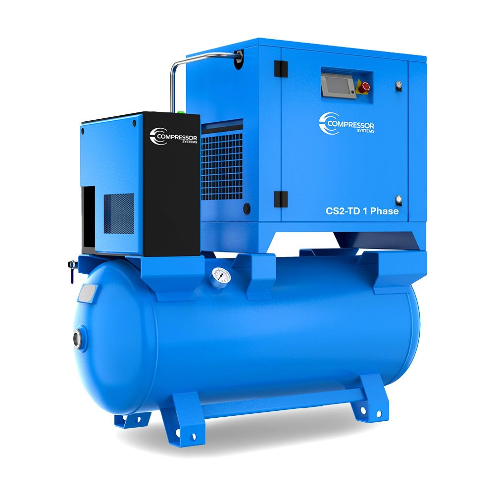 Compressor Systems CS2-TD 240V 15 Amp 4HP (3kW) 320L Tank Single Phase Super Quiet Screw Air Compressor with integrated Air Dryer and filters
