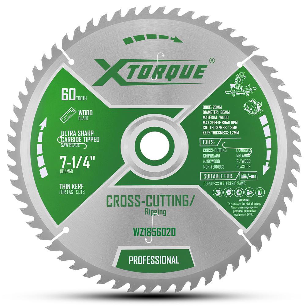 Xtorque WZ1856020 185mm (7-1/4") 60-Tooth Wood Finishing/Trim Carbide Tipped Saw Blade