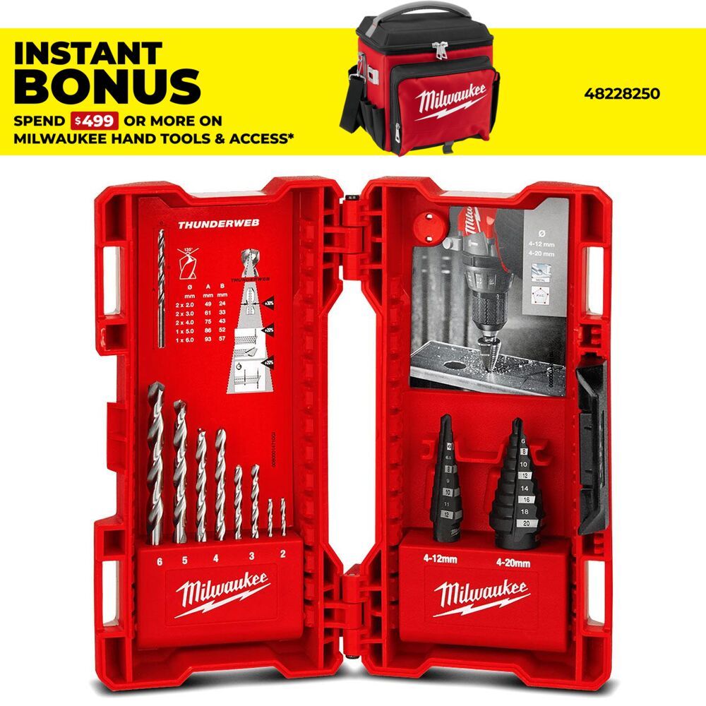 Milwaukee 48899350 10pce Metric THUNDERWEB Step and Drill Bit Combination Set