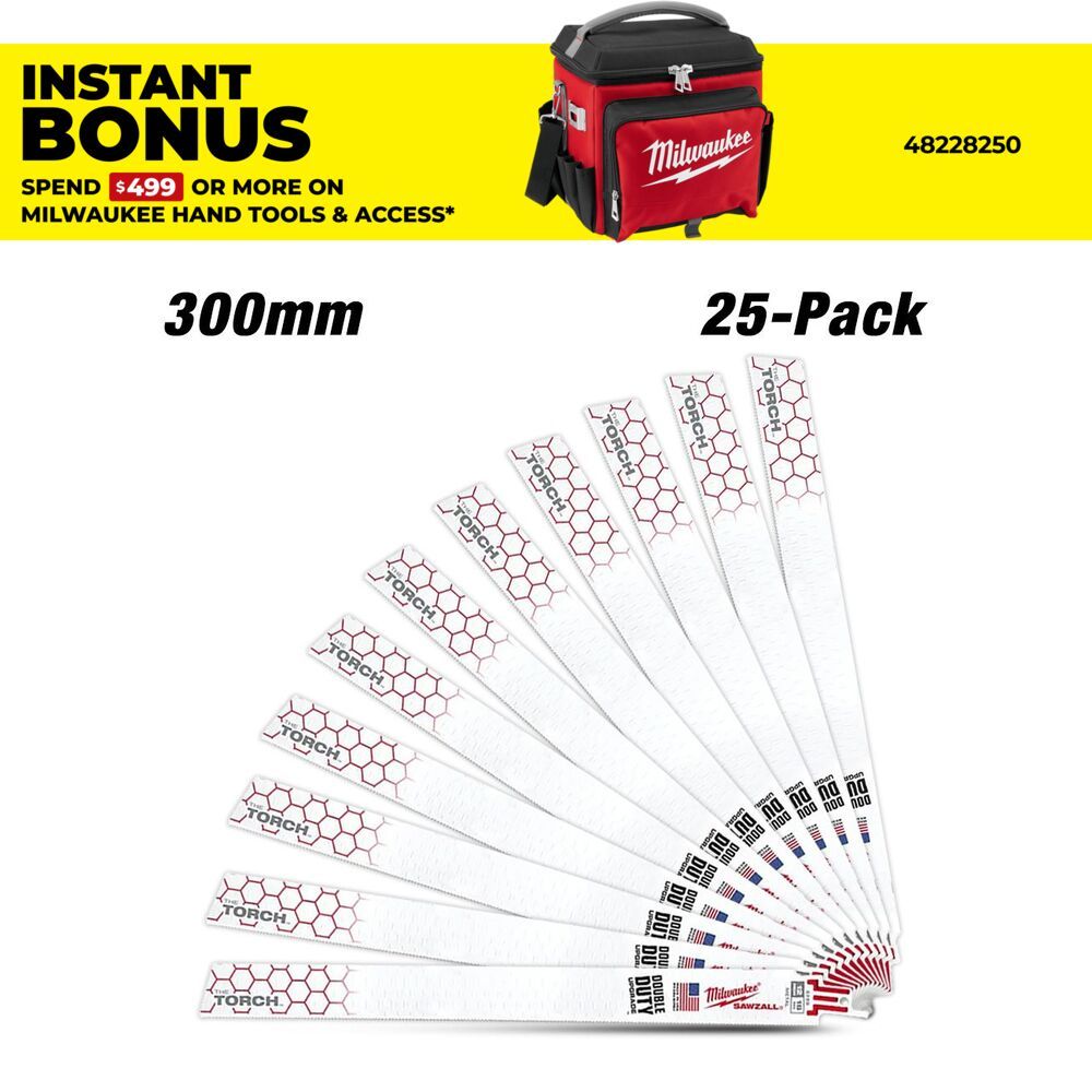 Milwaukee 48008789 25-Pack 300mm (12") 18TPI The Torch SAWZALL Metal Demolition Reciprocating Blades