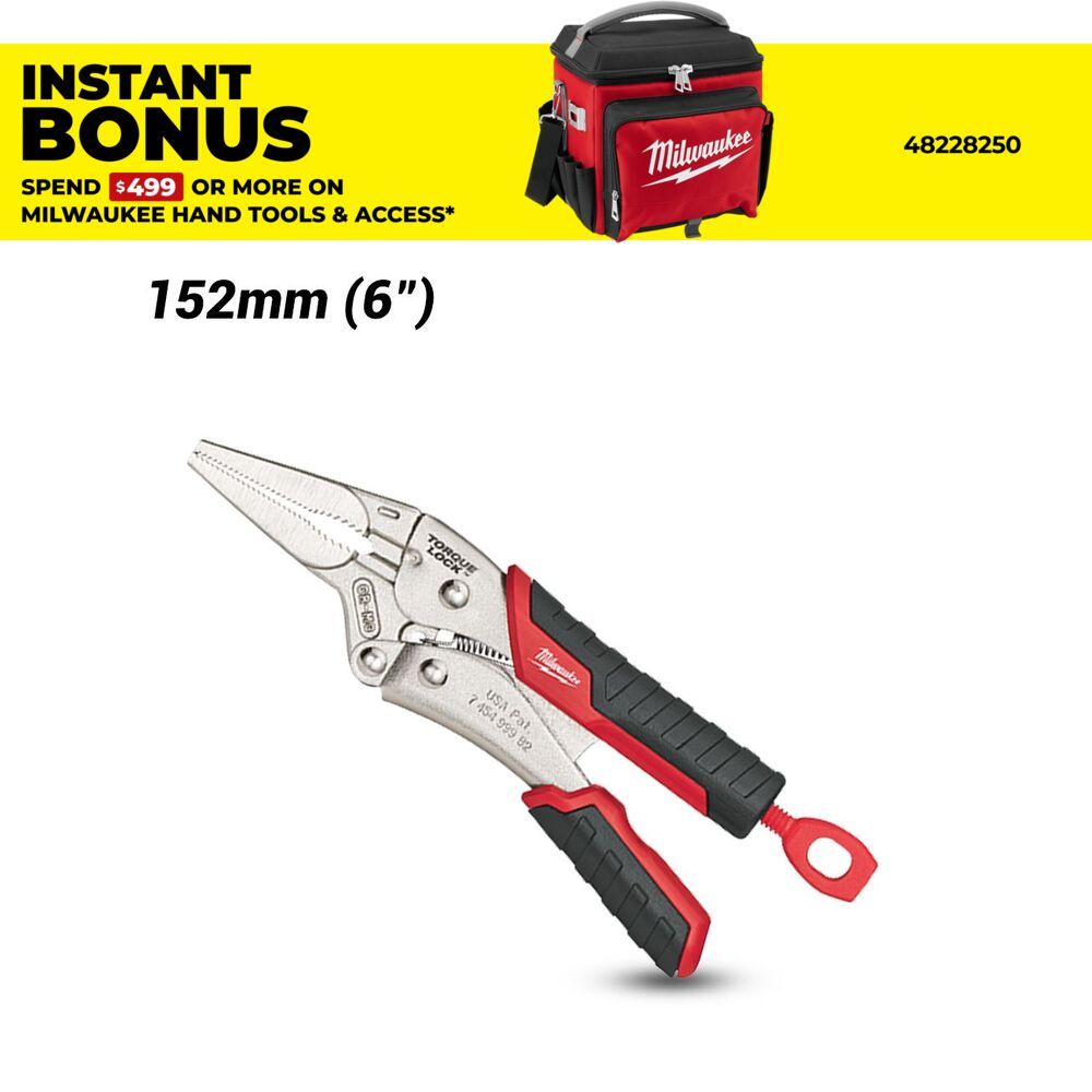 Milwaukee 48223406 152mm (6") Torque Lock Nose Locking Pliers with Durable Grip