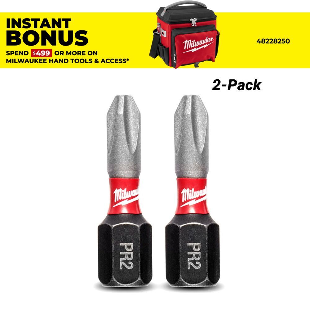 Milwaukee 48324444 2-Pack Phillips Reduced Diameter #2 SHOCKWAVE Insert Bit