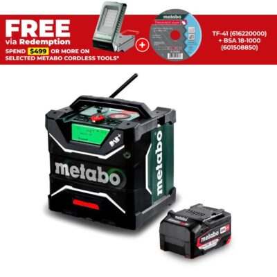 Metabo AU60077900 12V-18V Li-ion Cordless DAB+ Worksite Radio with 5.2Ah LiDH Battery