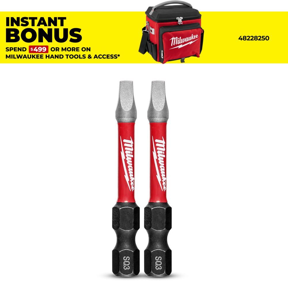Milwaukee 48324910 2-Pack 50mm (2") SHOCKWAVE Square #3 Power Bit