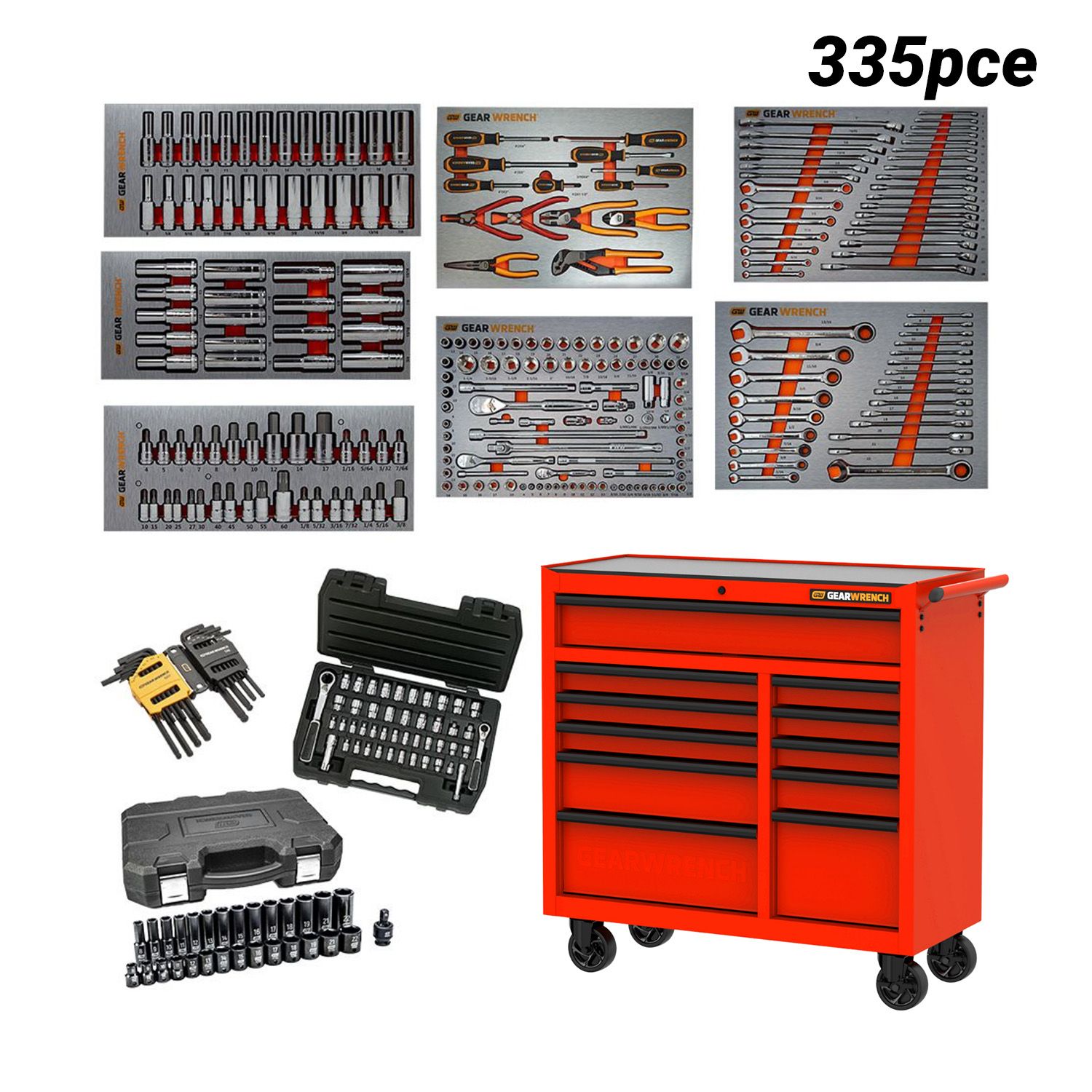 GEARWRENCH 88833N 335pce Combination Tool Kit with 11 Drawer 42" Trolley - Red