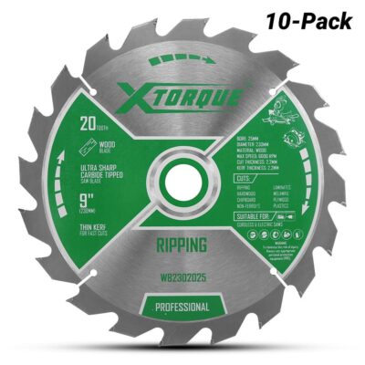 Xtorque WB2302025 10-Pack 230mm (9") 20-Tooth Wood Ripping Carbide Tipped Saw Blade