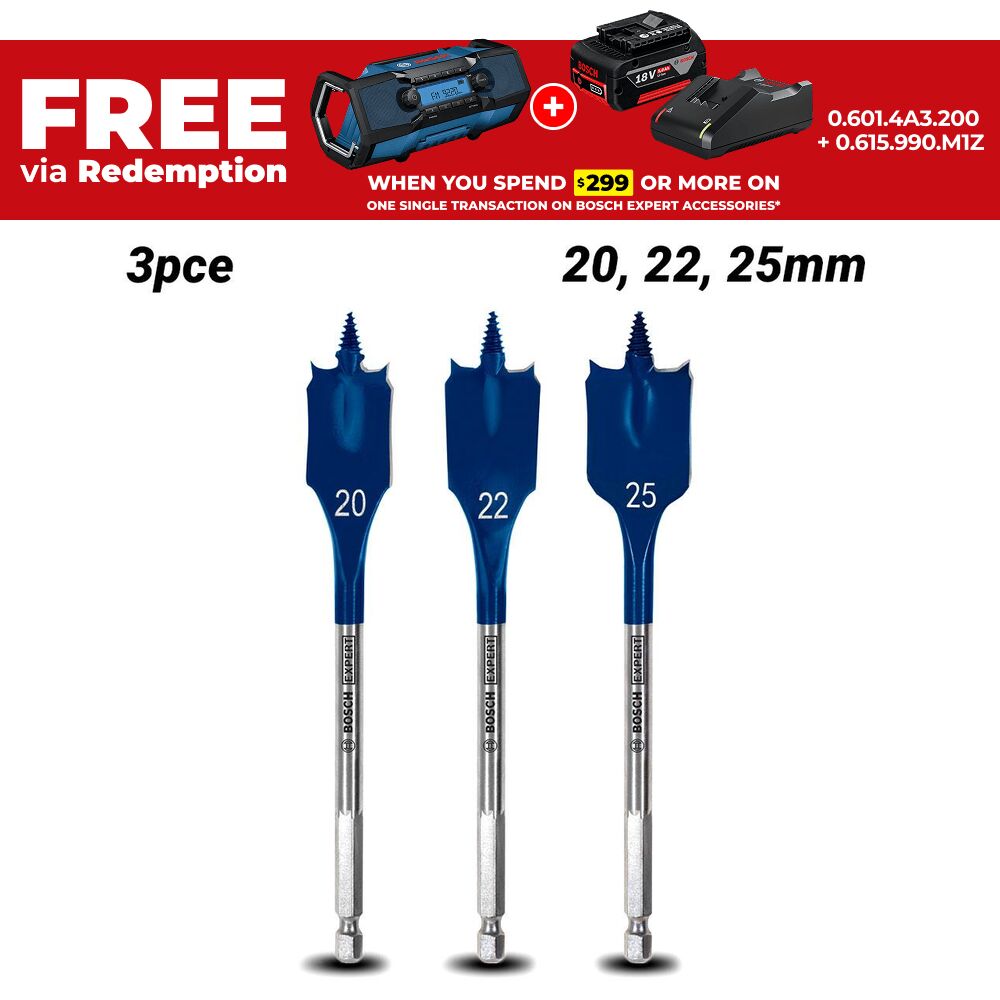 Bosch 2.608.900.331 EXPERT 3pce 20-25mm Spade Bit Speed Self Cut Set