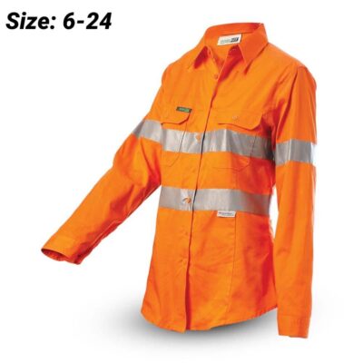 Workit Workwear 2012O Womens 2-Tone Orange Hi-Vis Lightweight Taped Shirt