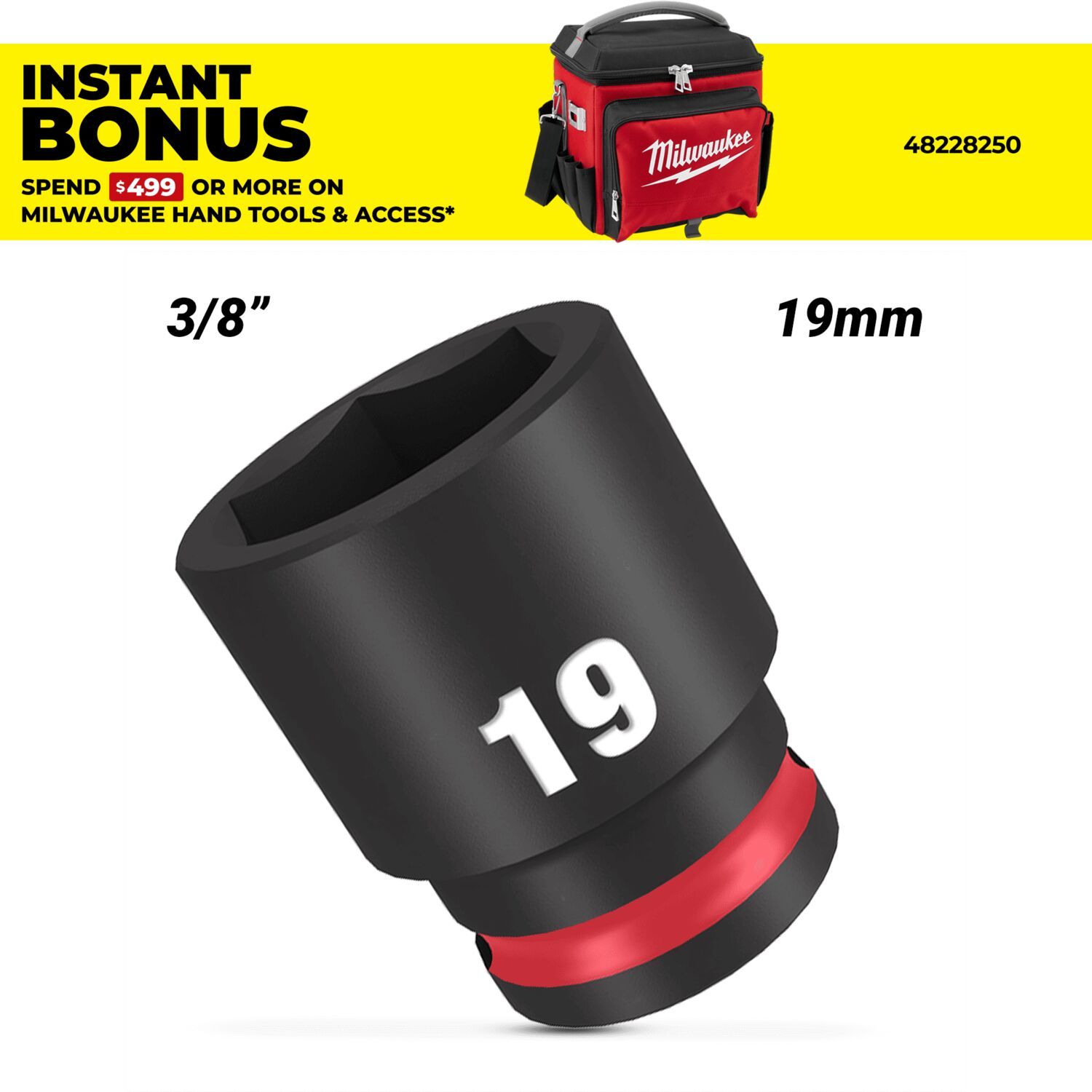 Milwaukee 49666143 19mm 3/8" Drive SHOCKWAVE Standard 6 Point Impact Socket