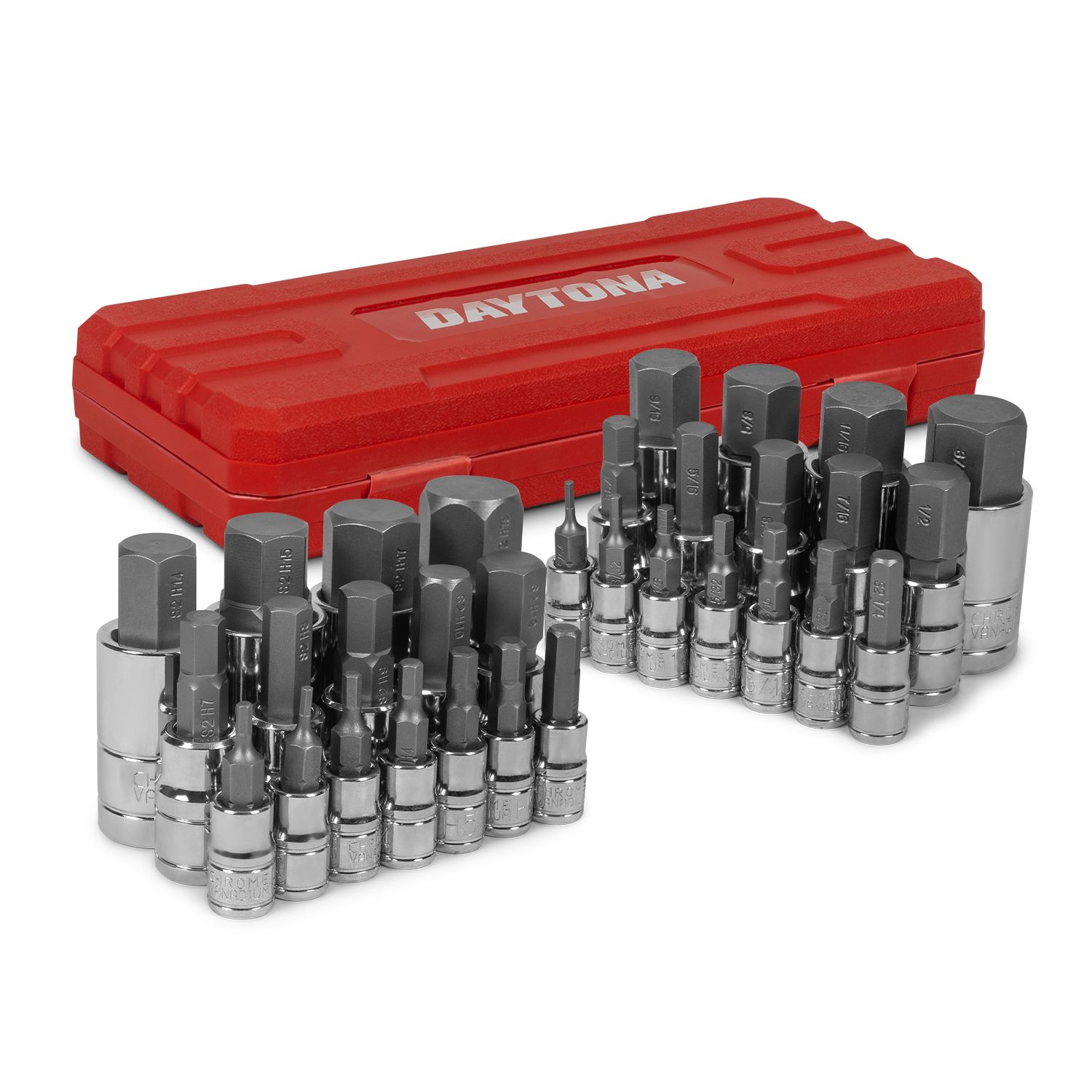 Daytona DHBS32 32pce 1/4", 3/8", 1/2" Drive, Metric 2-19mm & Imperial 5/64"-3/4" SAE Hex Bit Socket Set