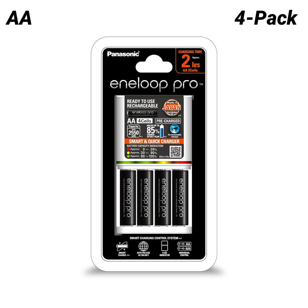 Panasonic K-KJ55HCC4TA Eneloop Pro Quick Charger with 4-Pack AA Rechargeable Batteries