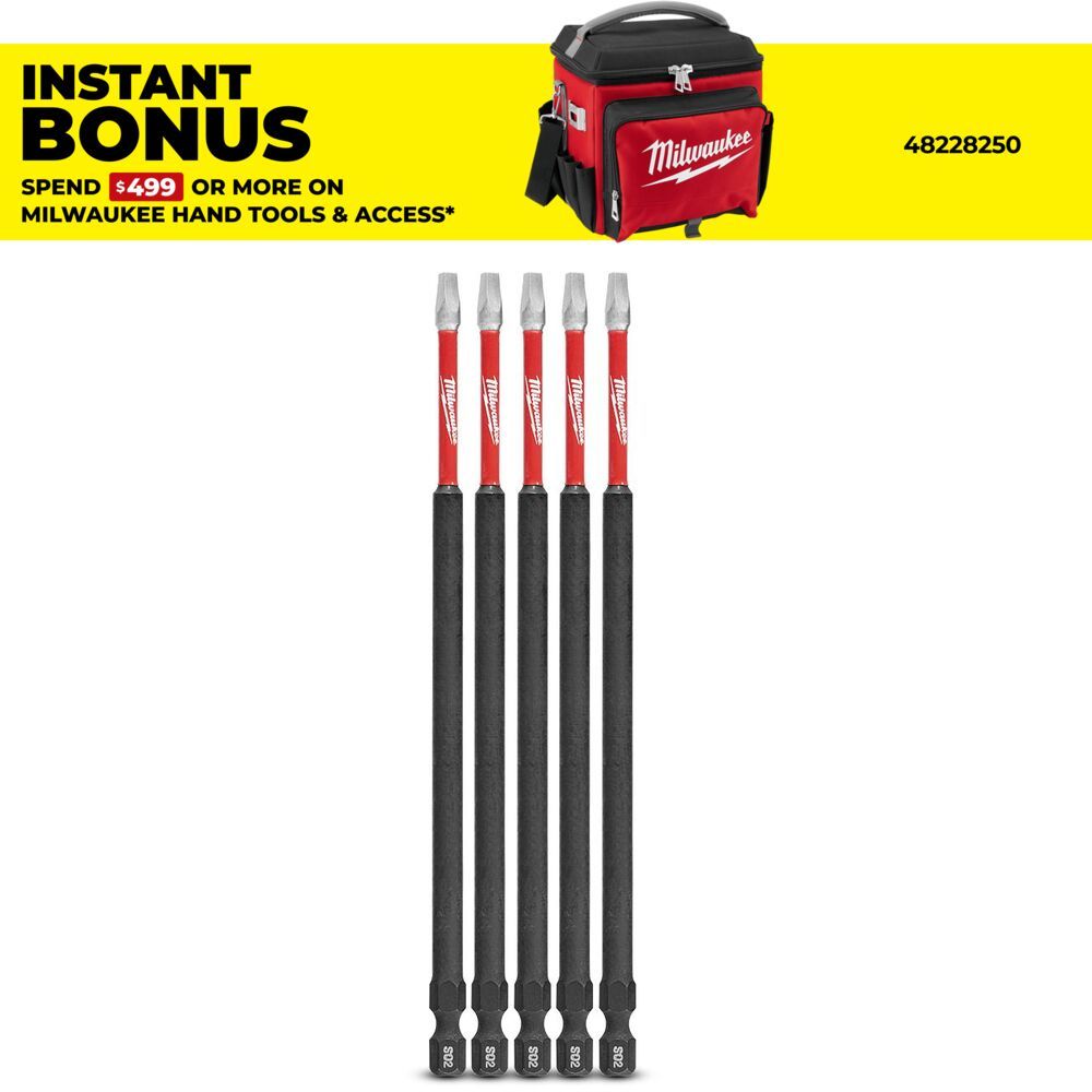 Milwaukee 48324855 5-Pack 150mm (6") SHOCKWAVE Square #2 Power Bit