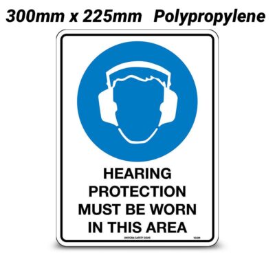 Uniform Safety Signs 102MP 300mm x 225mm Polypropylene Hearing Protection Must Be Worn In This Area Sign