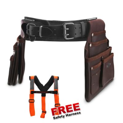 Bluetongue BLU4155-C Black Leather Heavy Duty Tool Belt With Back Support Carpenter Kit
