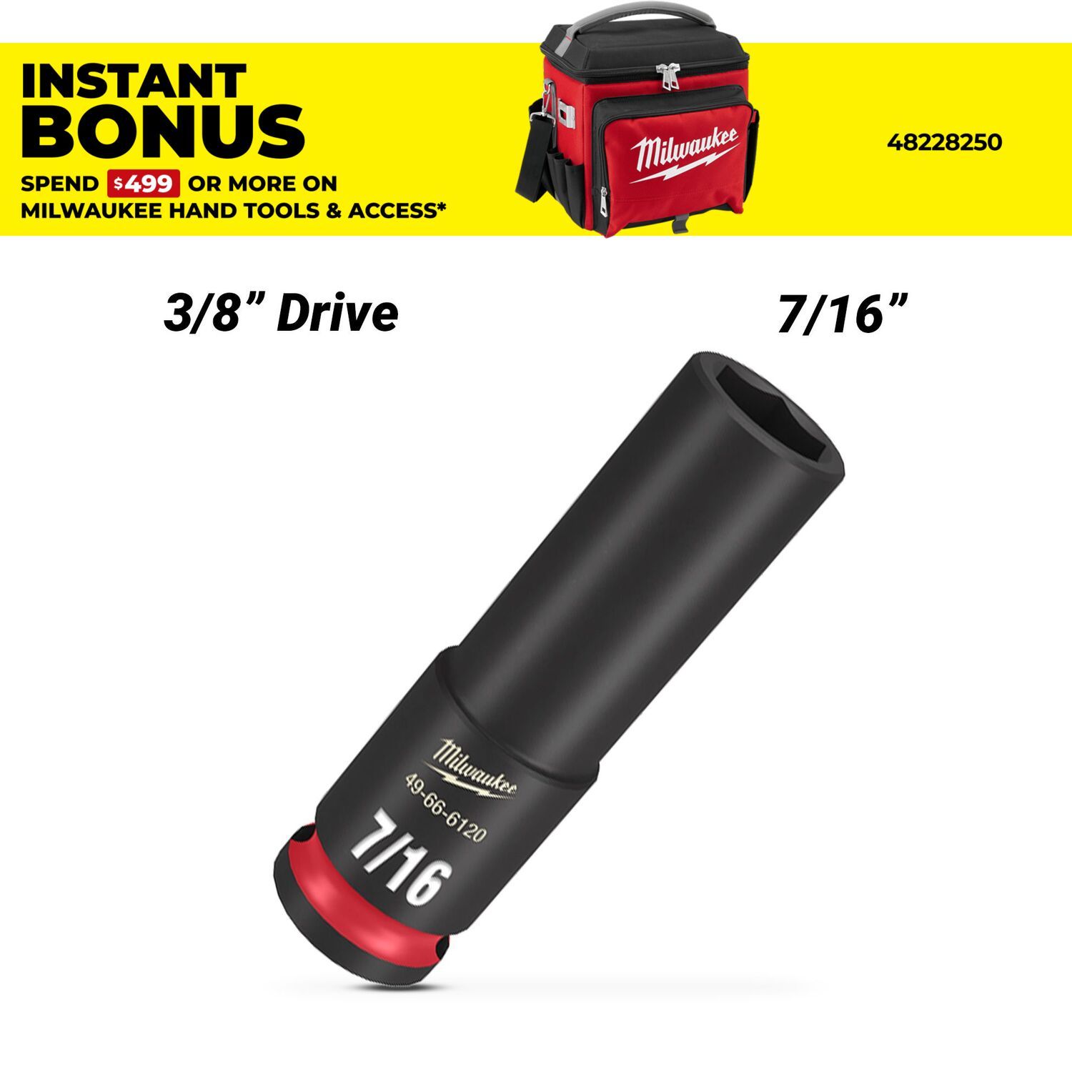 Milwaukee 49666120 3/8" Drive 7/16" SHOCKWAVE Deep 6 Point Impact Socket