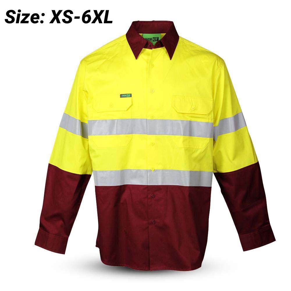 Workit Workwear 2013YM 2-tone Yellow/Maroon Hi-Vis Lightweight Long Sleeve Taped Shirt